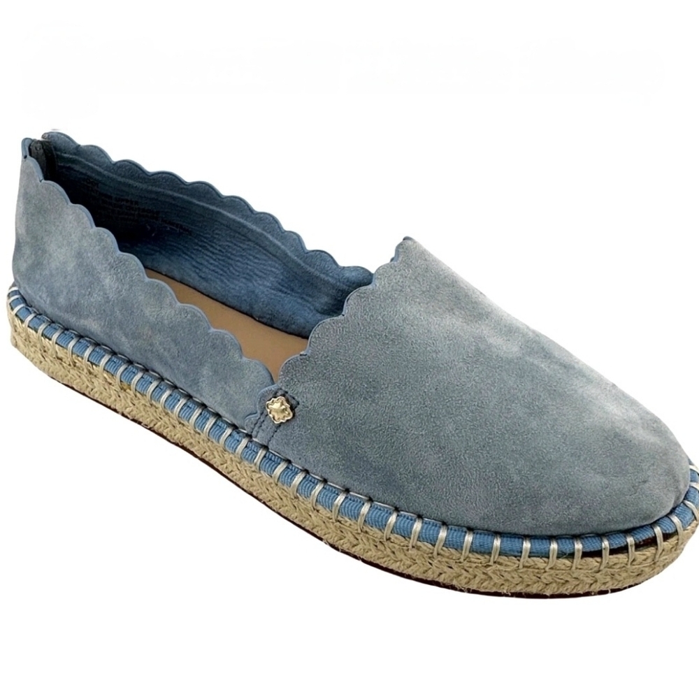 Women's Crown Ivy Jodi Blue Leather Scalloped Trim Espadrille Flats Shoes  7.5M